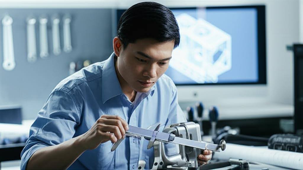 Kỹ sư cơ khí vận dụng kiến thức và kỹ năng để thiết kế và giải quyết các bài toán kỹ thuật.
