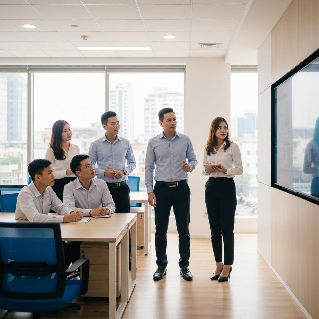 Giám đốc dự án đóng vai trò trung tâm trong việc định hướng và dẫn dắt đội nhóm đạt được mục tiêu chung.
