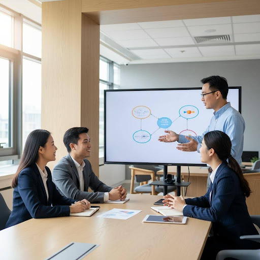 Năng lực lãnh đạo thể hiện qua khả năng truyền cảm hứng và quản lý đội ngũ hiệu quả trong môi trường làm việc chuyên nghiệp.