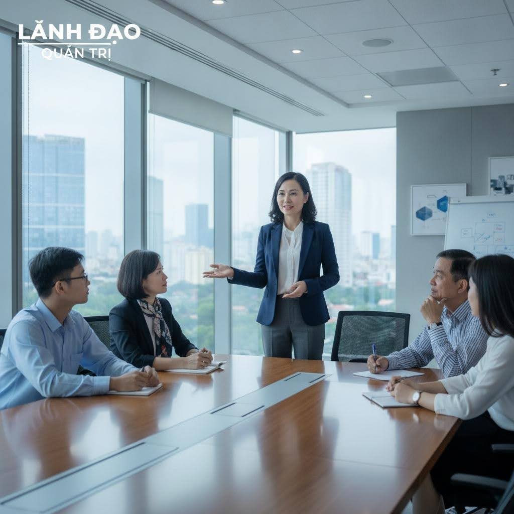 Lãnh đạo là một trong bốn chức năng cốt lõi, giúp truyền cảm hứng và định hướng đội ngũ đạt mục tiêu chung của tổ chức.